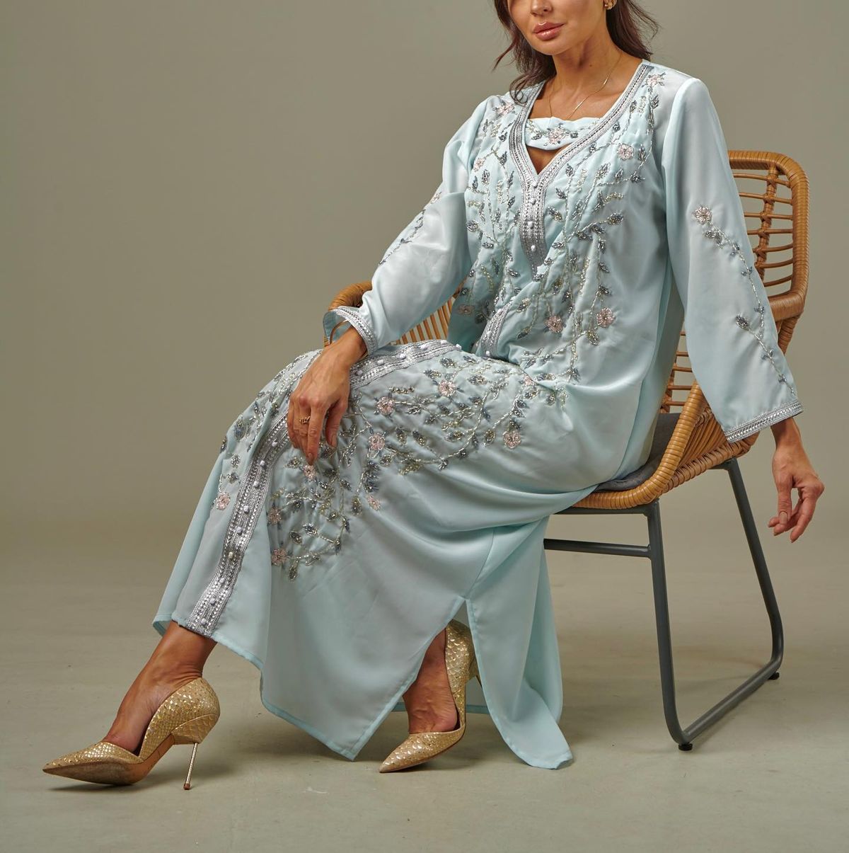 Embroidered satin set