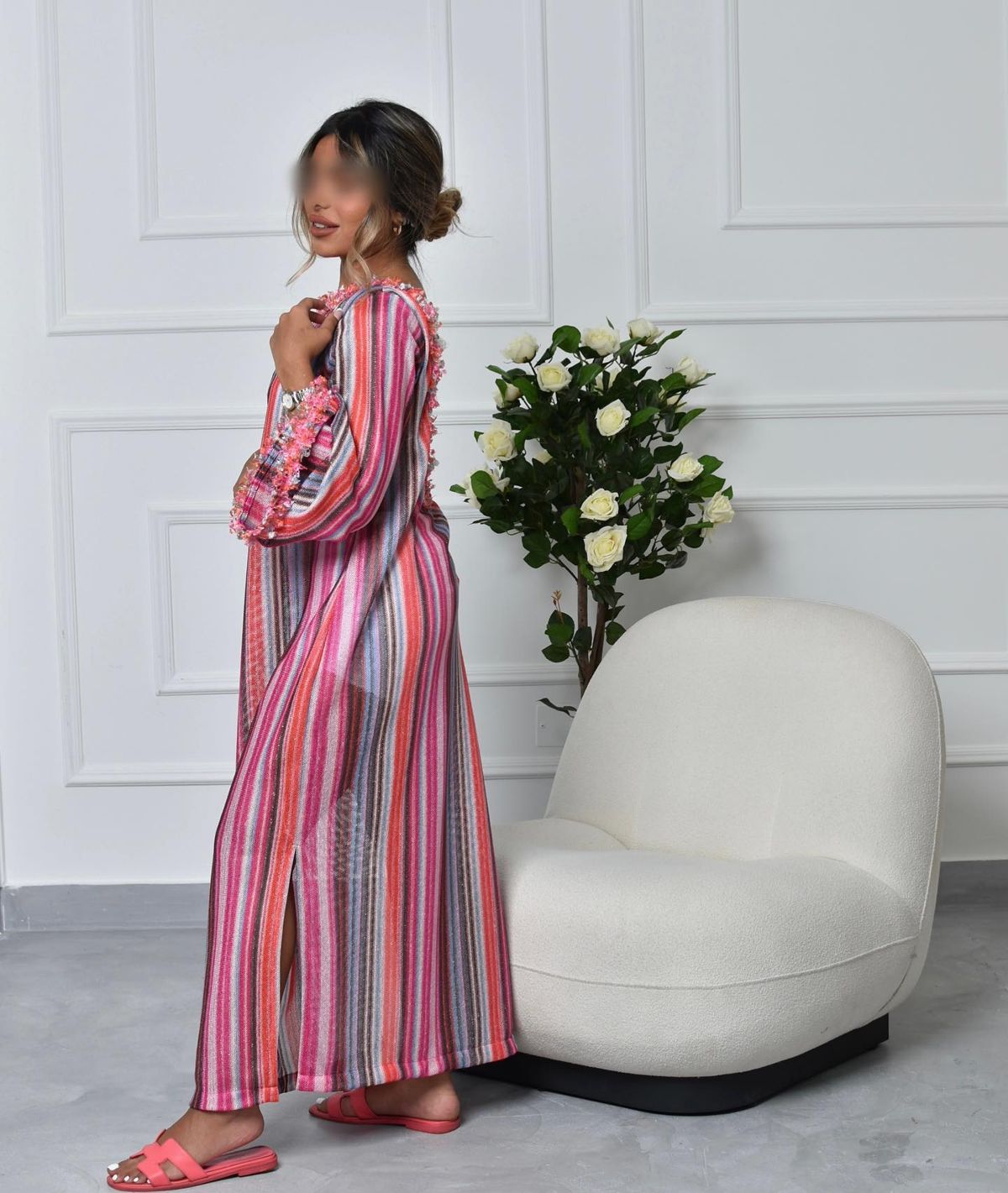Stripe ruffle kaftan